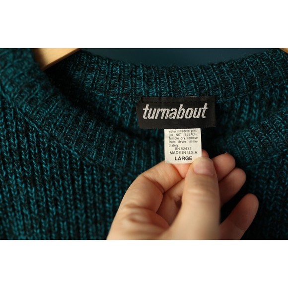 Vintage Turnabout Pullover Sweatshirt Gray & Teal Striped Size L Large USA - Picture 10 of 11